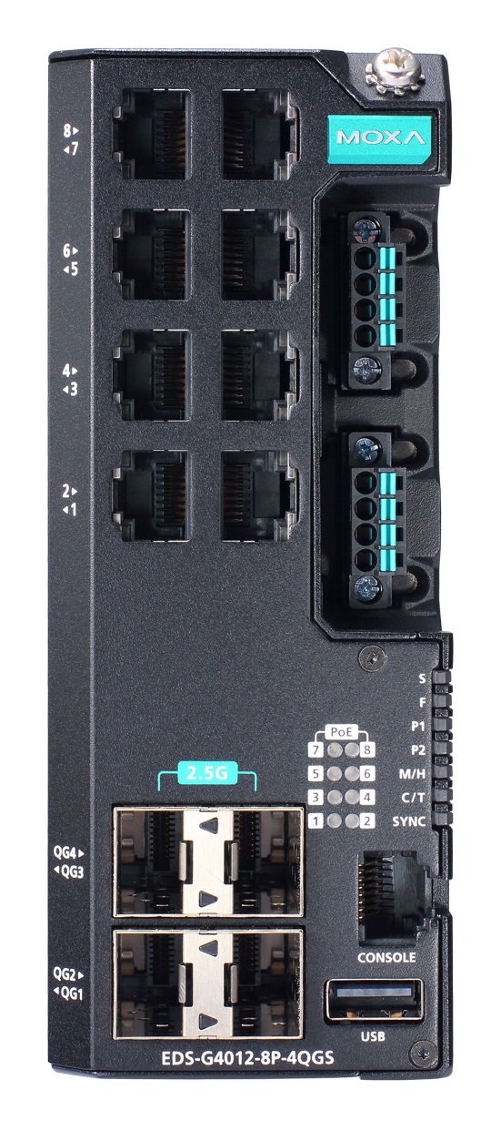 EDS-G4012-8P-4QGS front i/o
